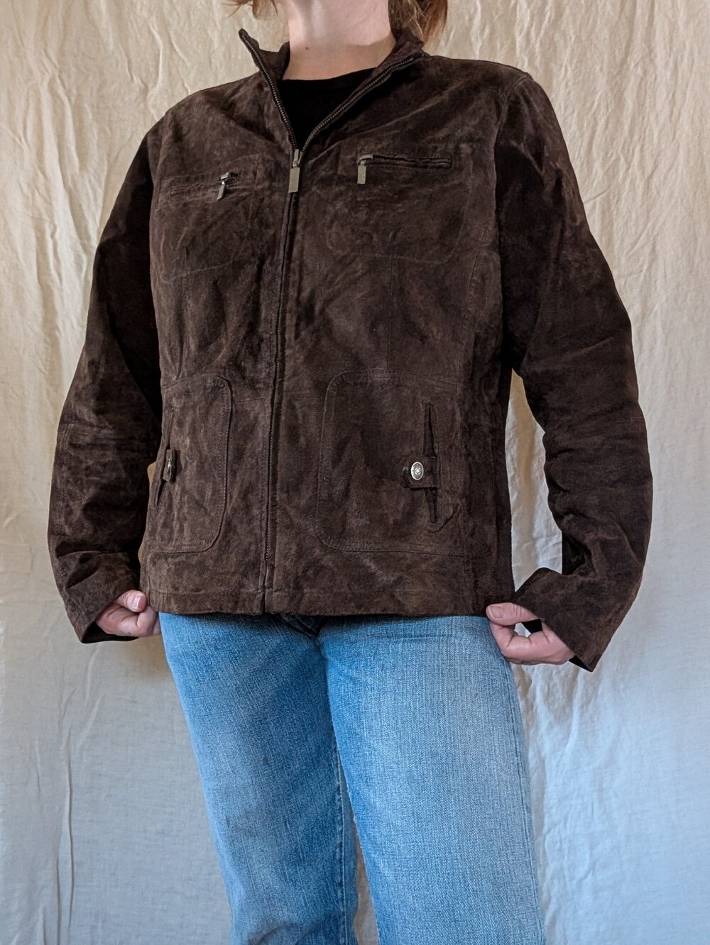 Ruff Hewn Dark Brown Suede Zip Jacket - Picture 2 of 6
